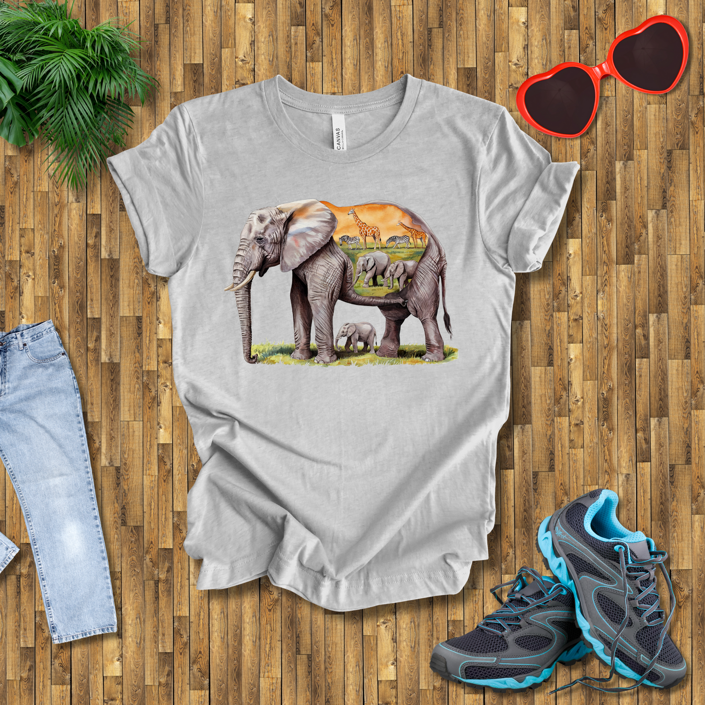 Elephant , Zebras and Giraffes grazing T-Shirt