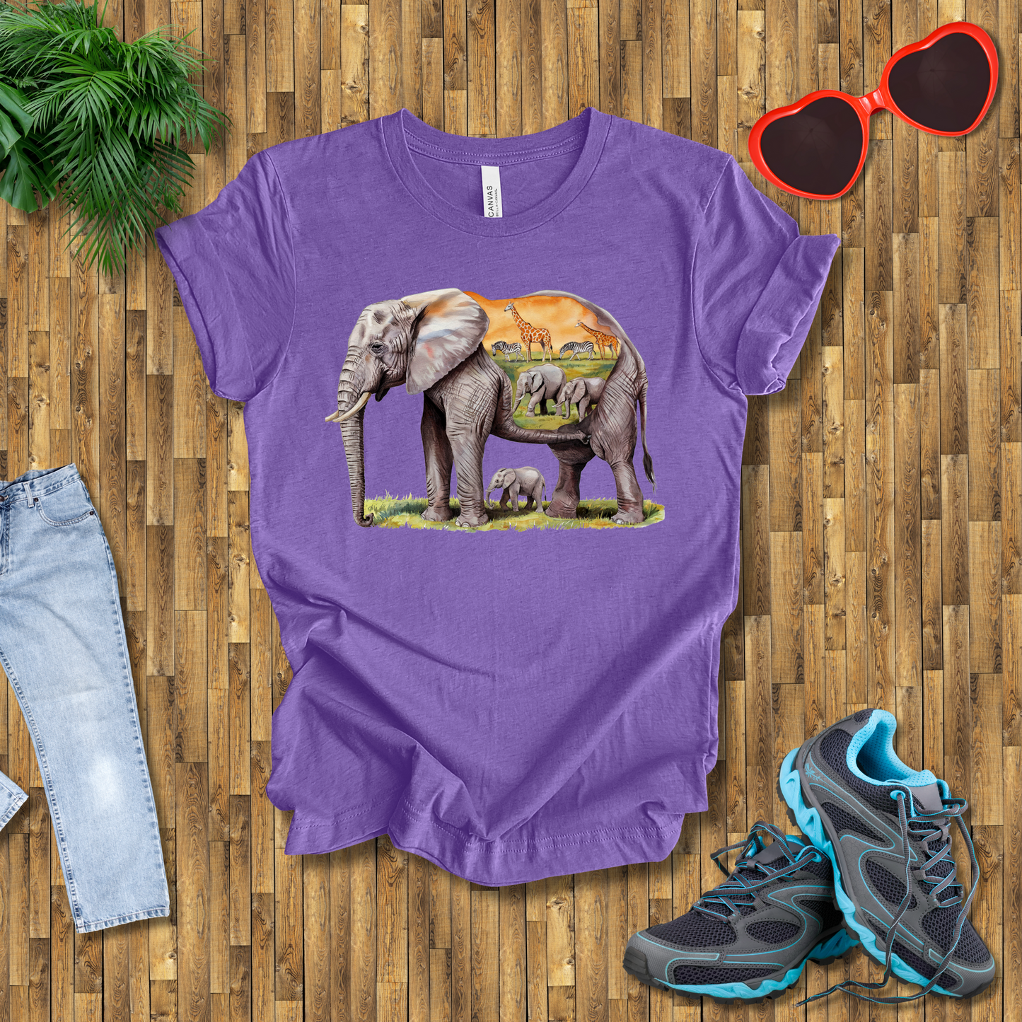 Elephant , Zebras and Giraffes grazing T-Shirt