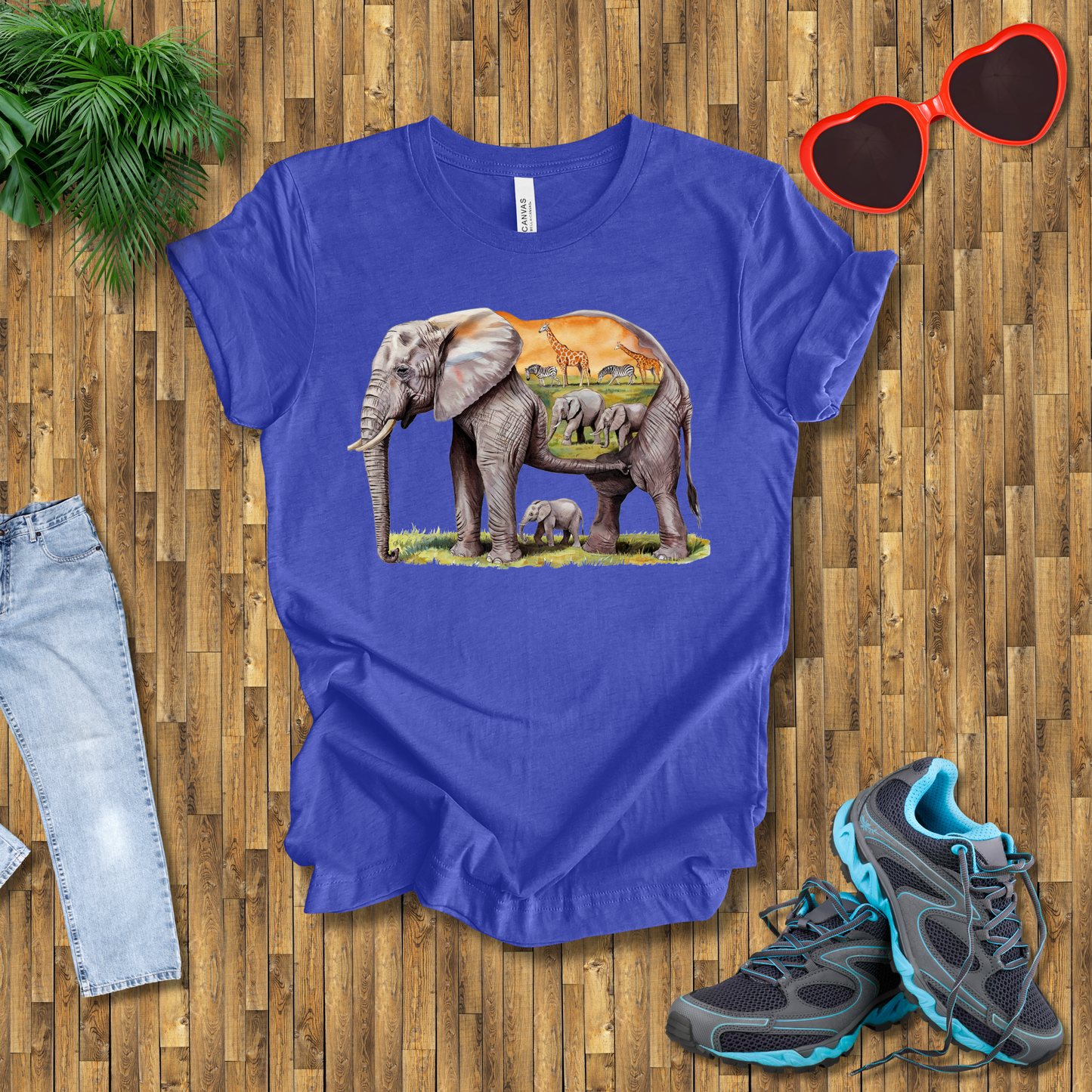 Elephant , Zebras and Giraffes grazing T-Shirt