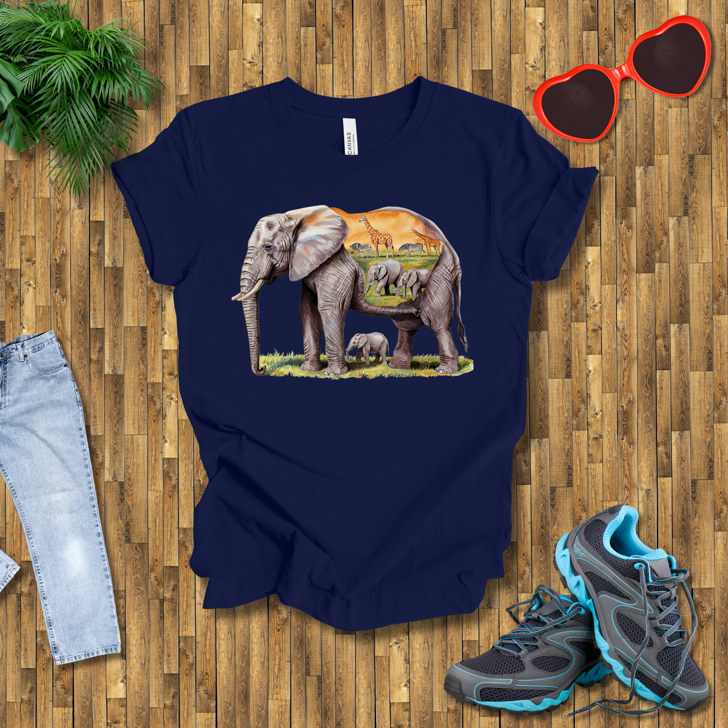 Elephant , Zebras and Giraffes grazing T-Shirt