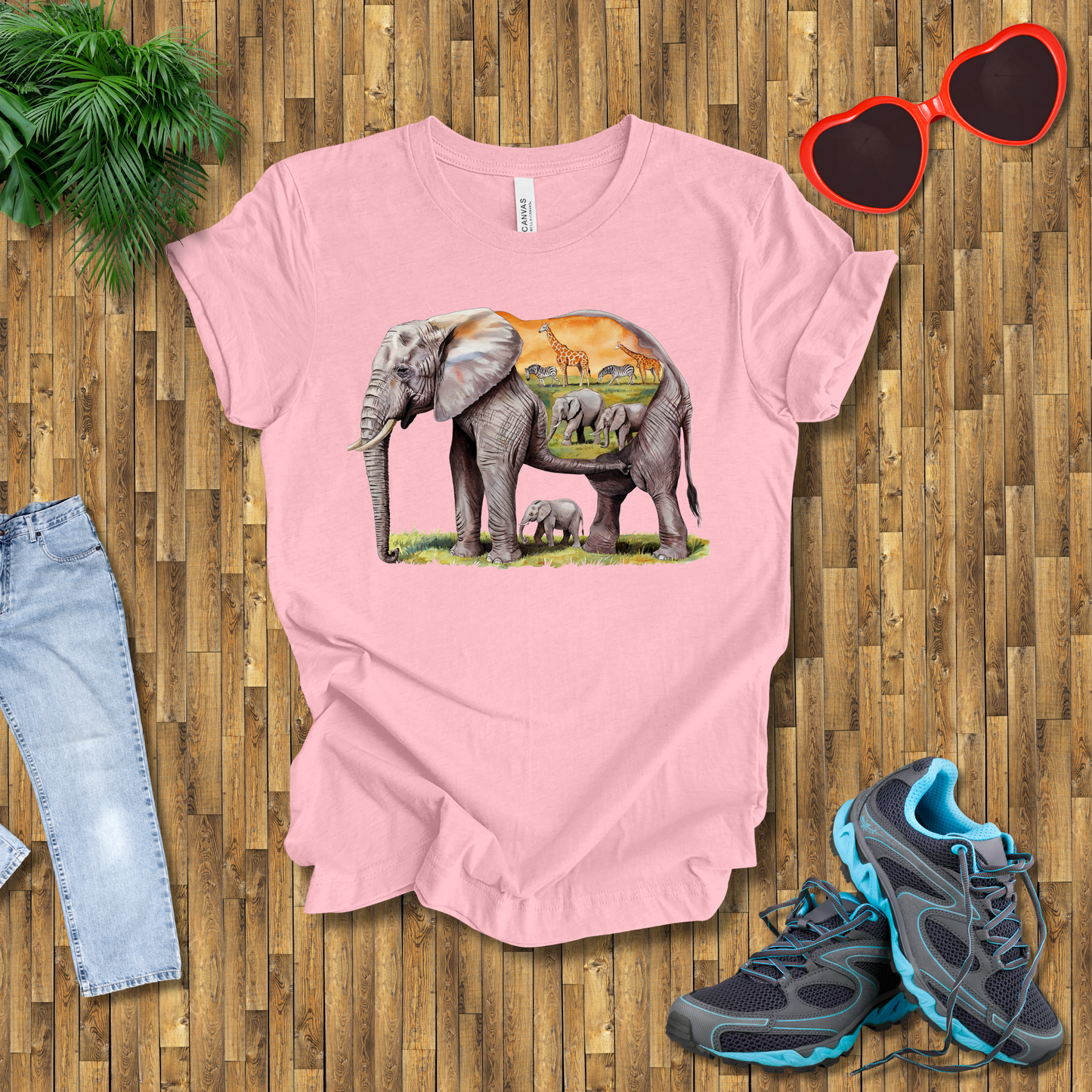 Elephant , Zebras and Giraffes grazing T-Shirt