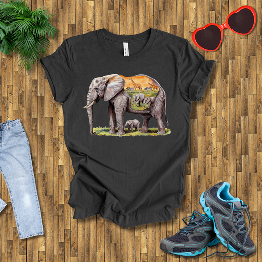 Elephant , Zebras and Giraffes grazing T-Shirt