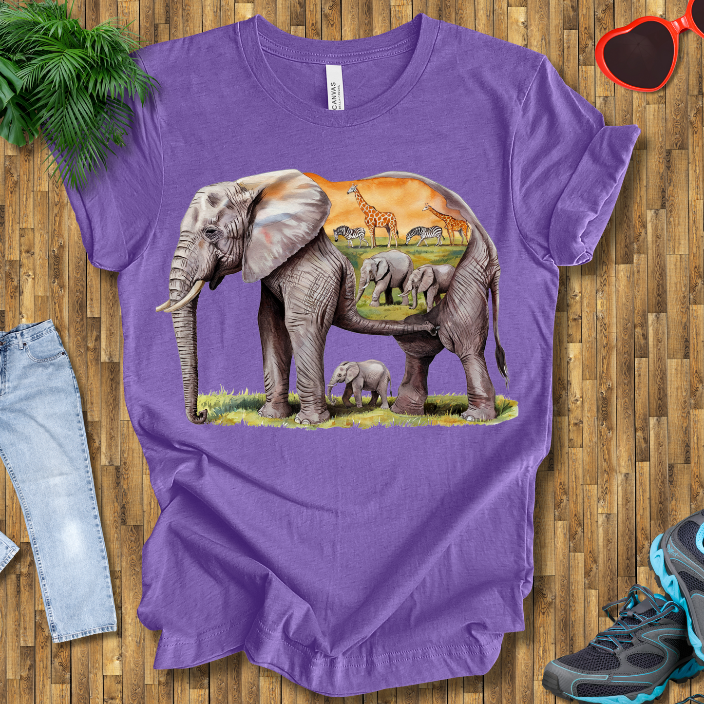 Elephant , Zebras and Giraffes grazing T-Shirt