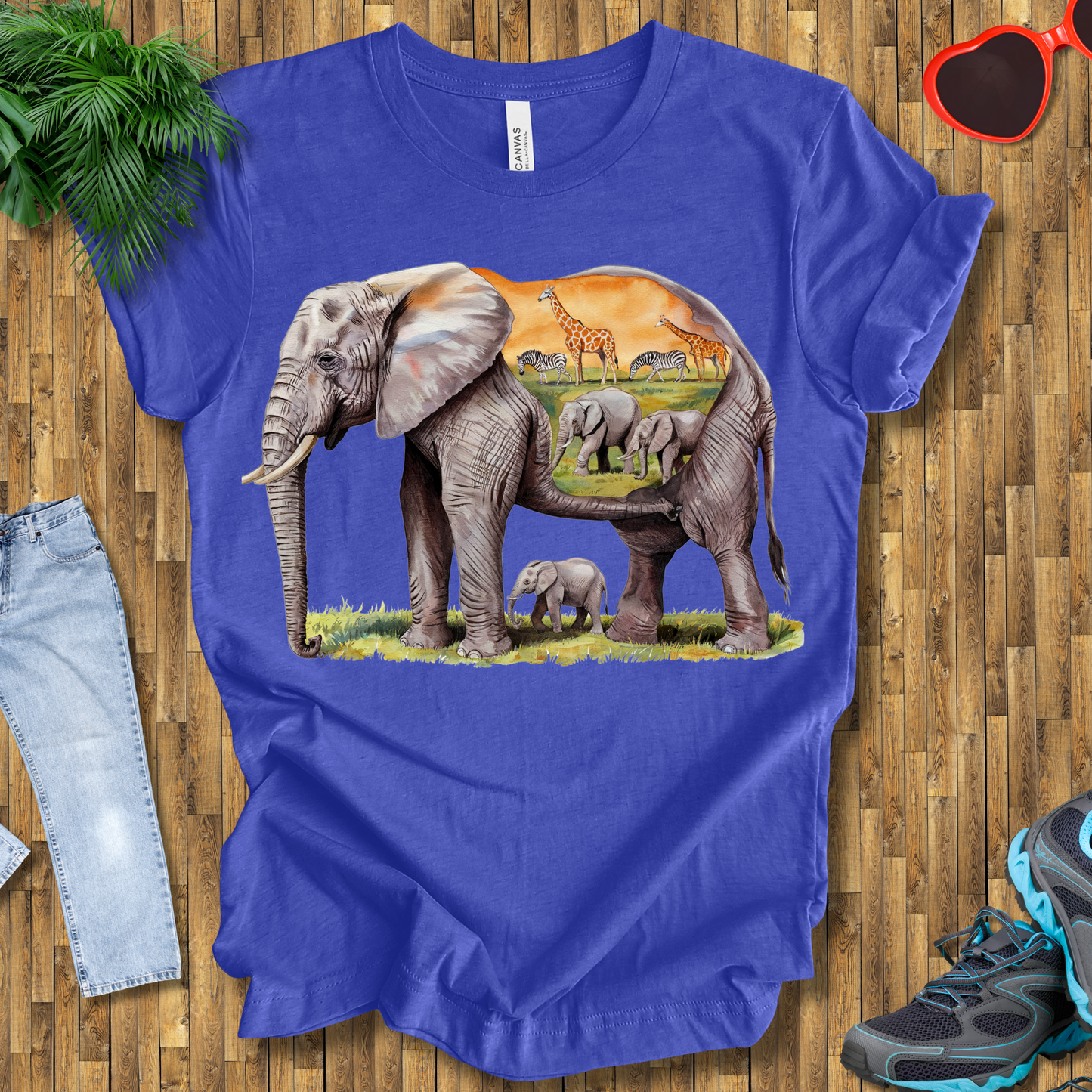 Elephant , Zebras and Giraffes grazing T-Shirt