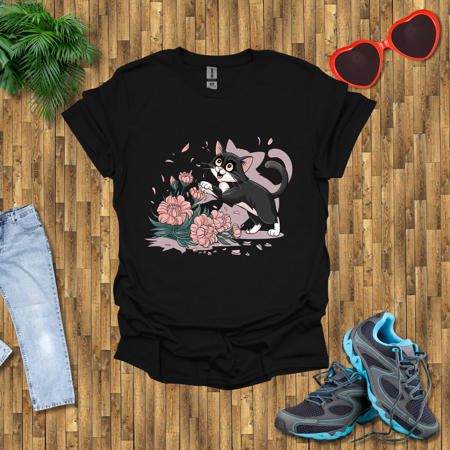Cat plays with flowers T-Shirt
