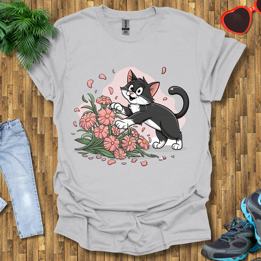 Cat plays with flowers T-Shirt