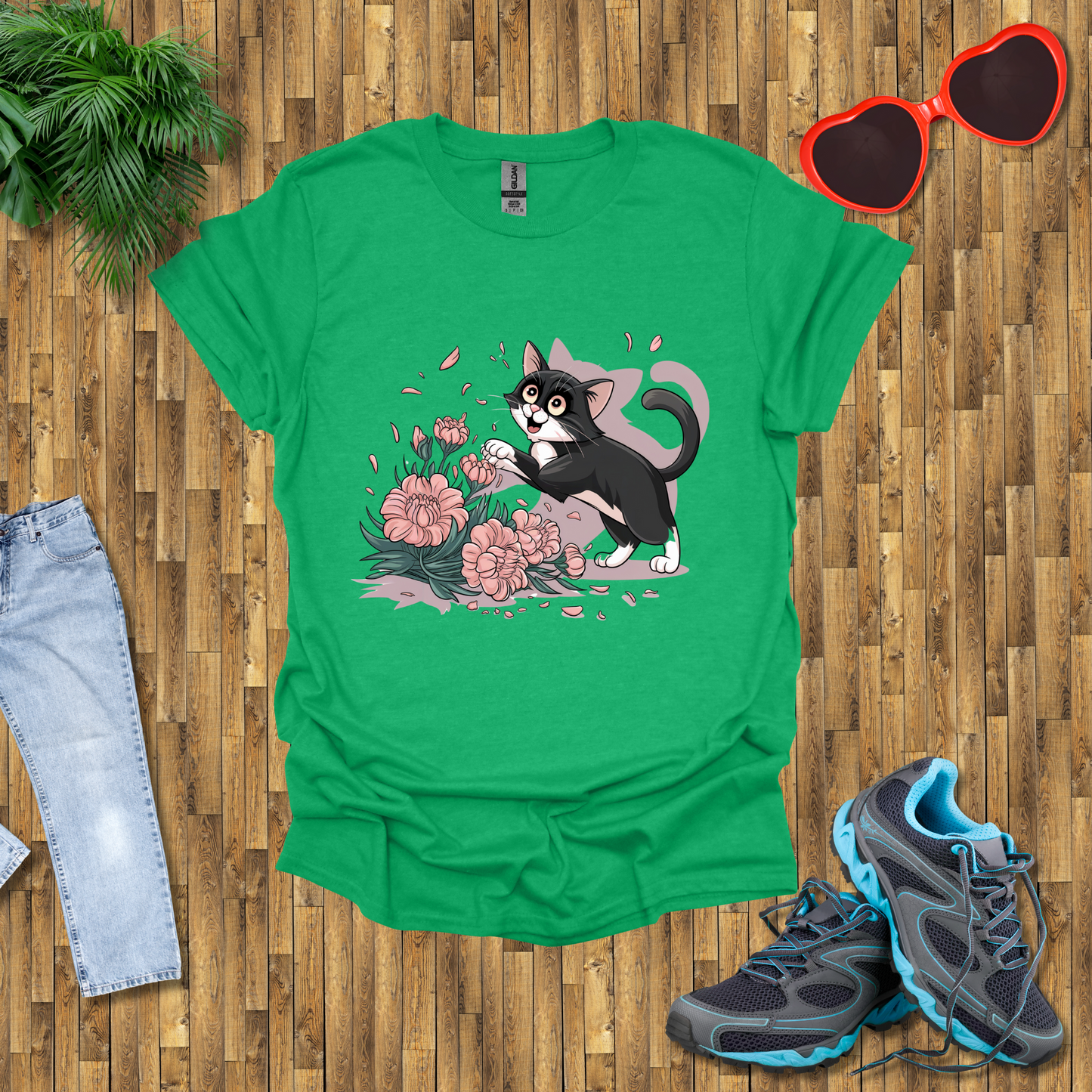 Cat plays with flowers T-Shirt