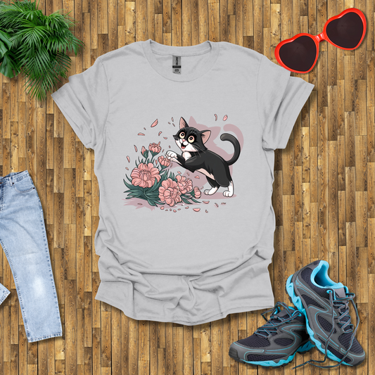 Cat plays with flowers T-Shirt
