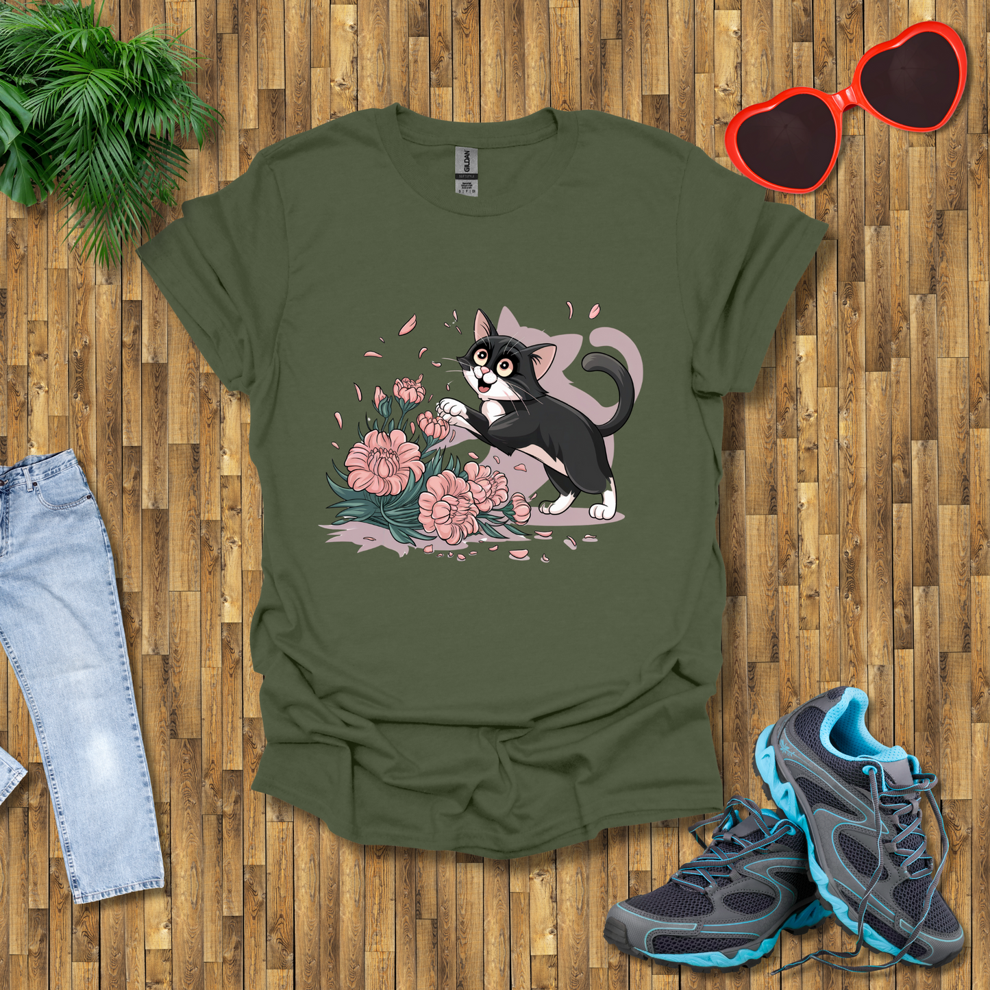 Cat plays with flowers T-Shirt