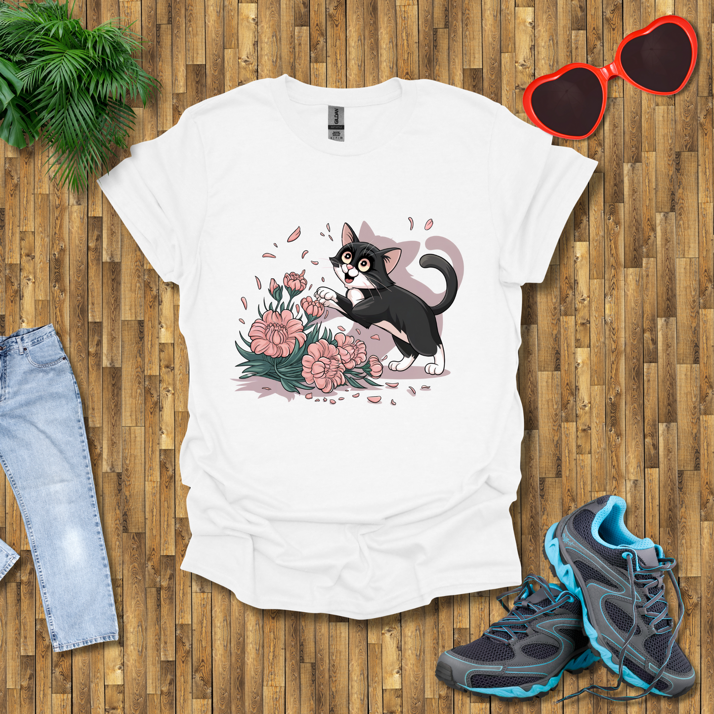 Cat plays with flowers T-Shirt