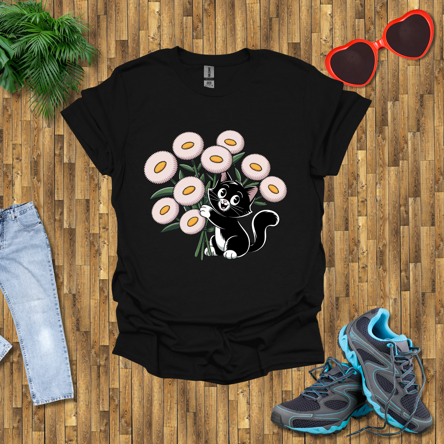 Cat plays with flowers T-Shirt