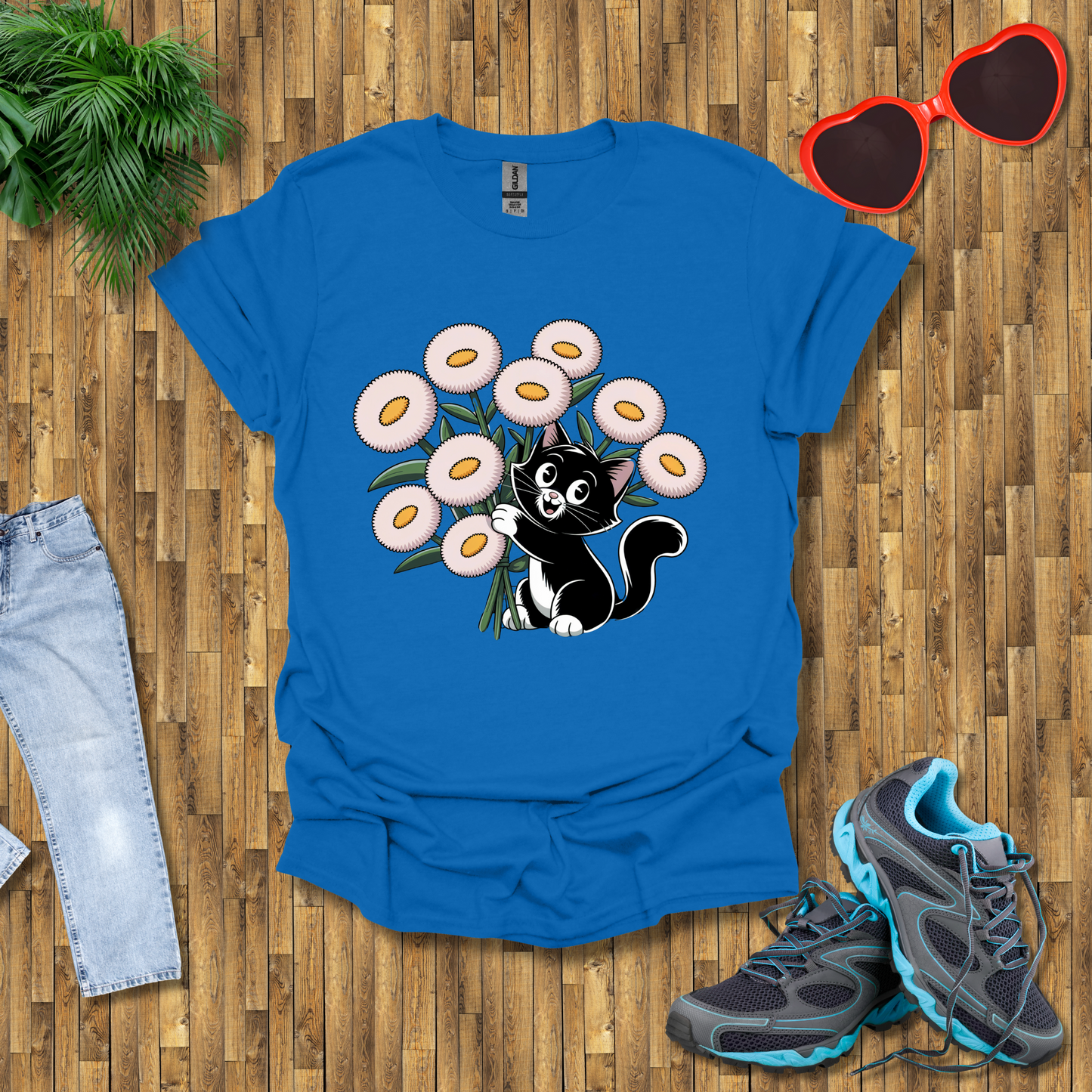 Cat plays with flowers T-Shirt