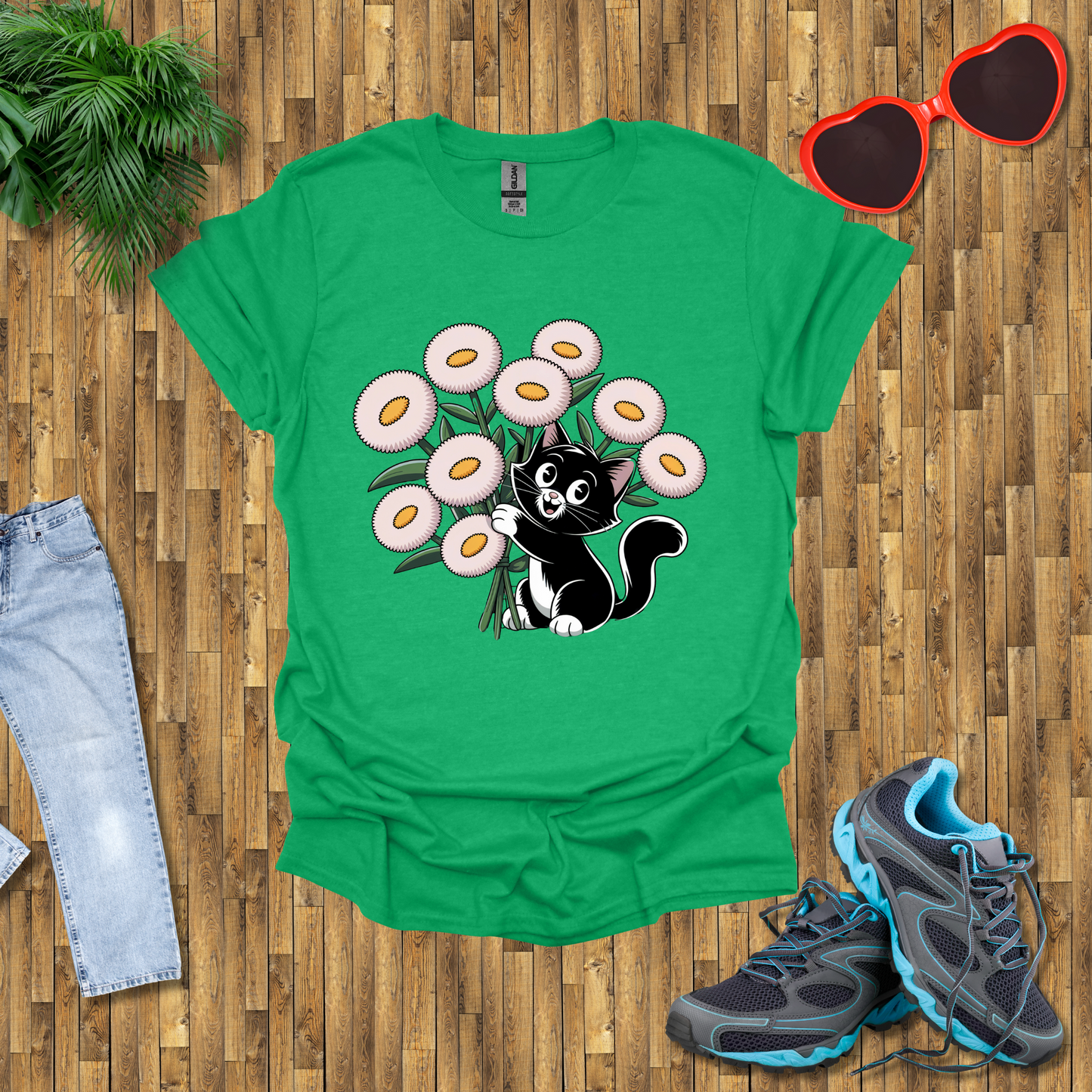 Cat plays with flowers T-Shirt