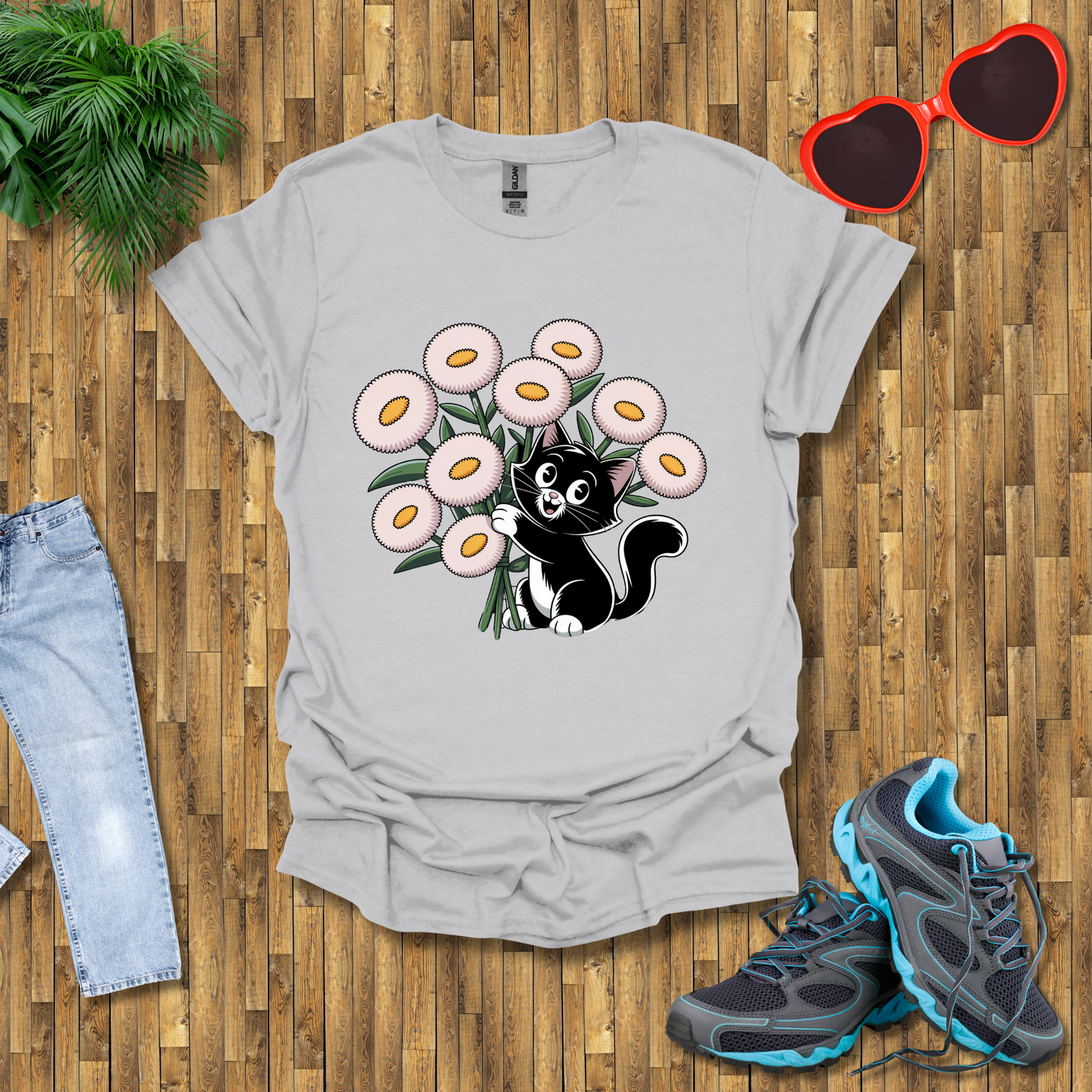 Cat plays with flowers T-Shirt
