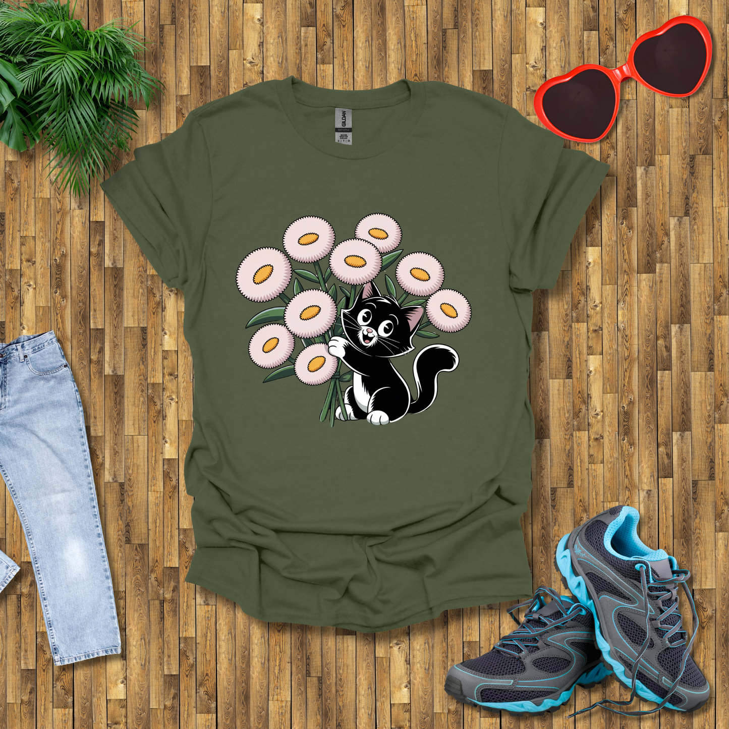 Cat plays with flowers T-Shirt