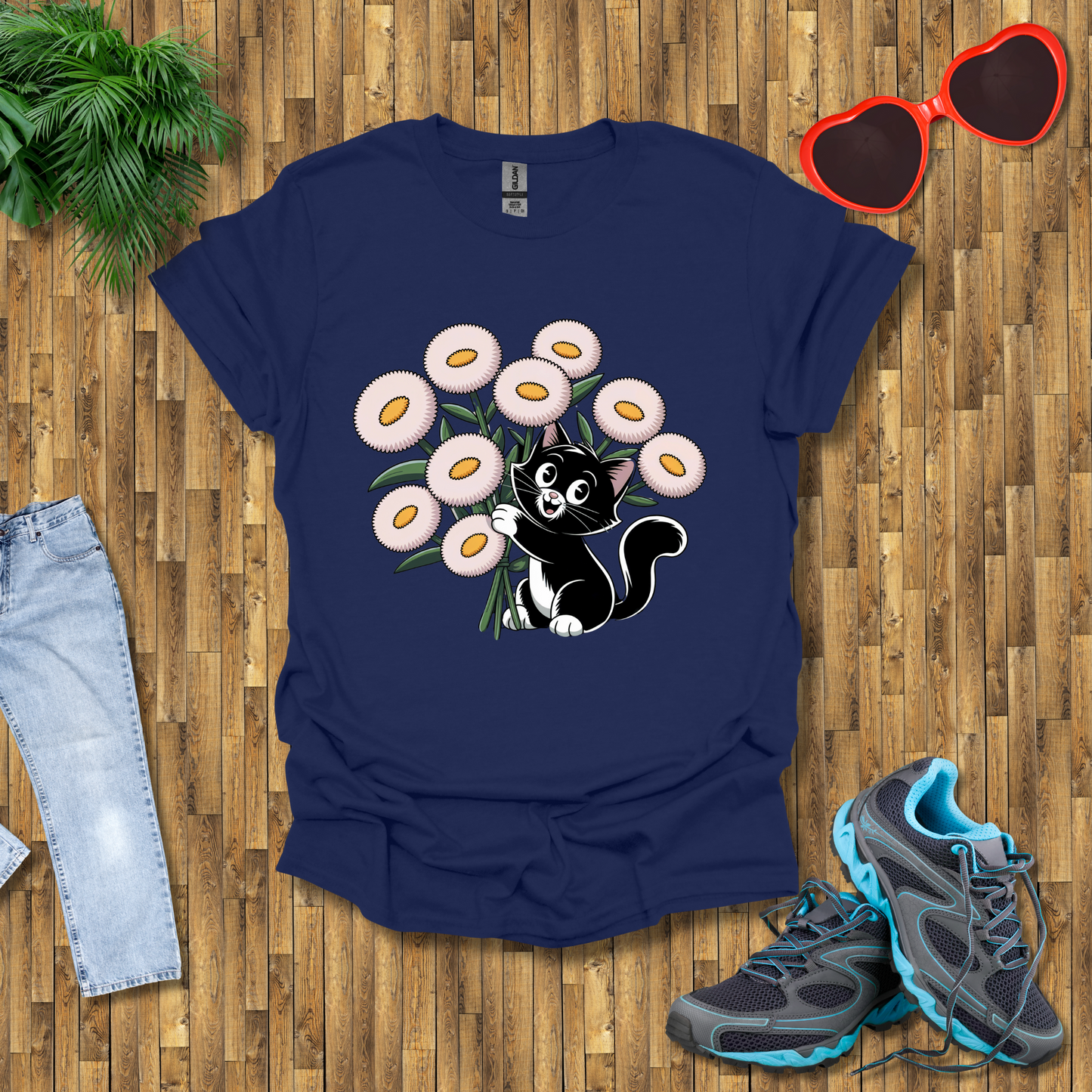 Cat plays with flowers T-Shirt