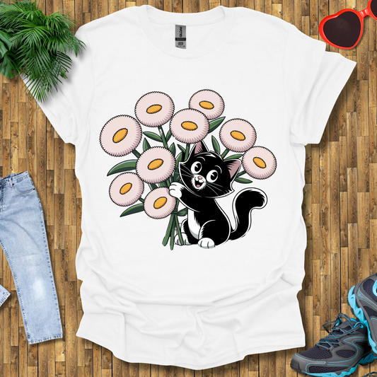 Cat plays with flowers T-Shirt