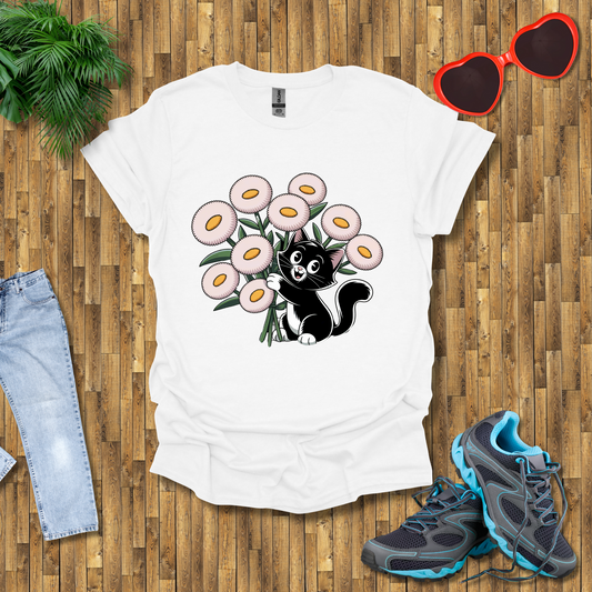 Cat plays with flowers T-Shirt
