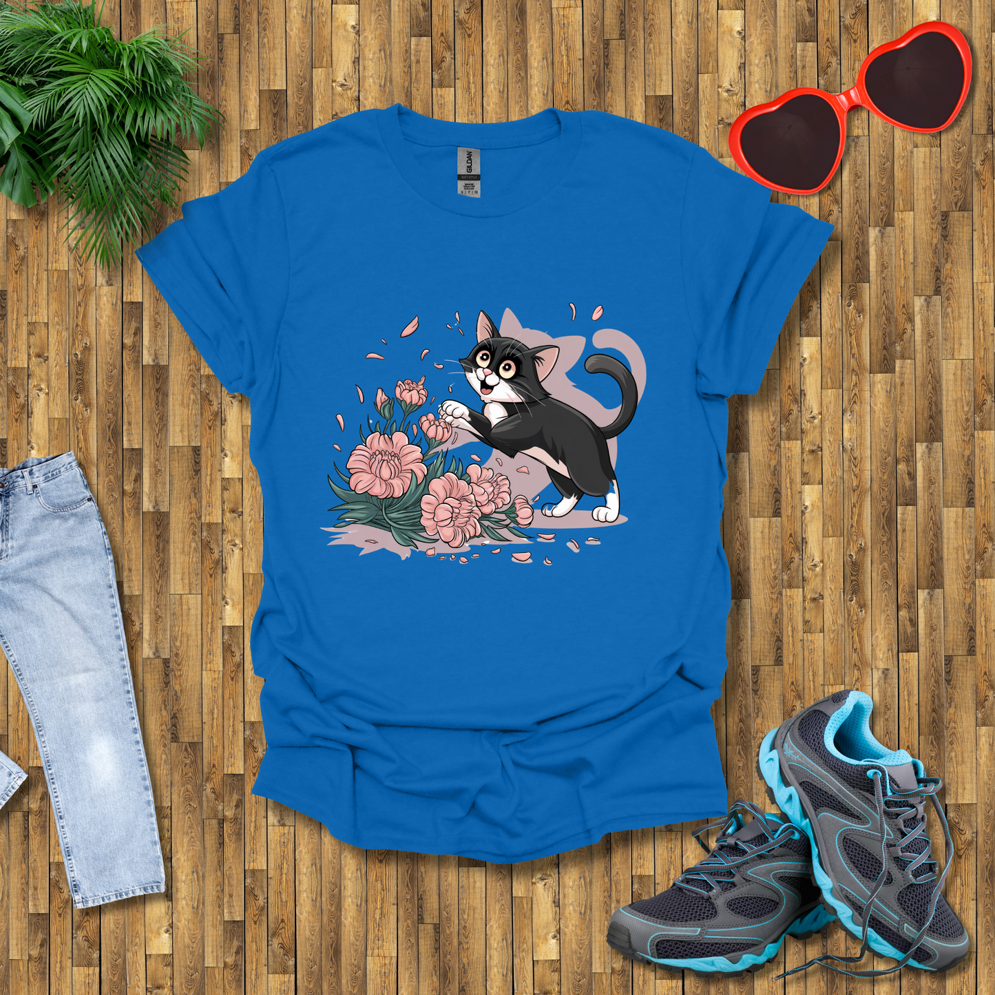 Cat plays with flowers T-Shirt