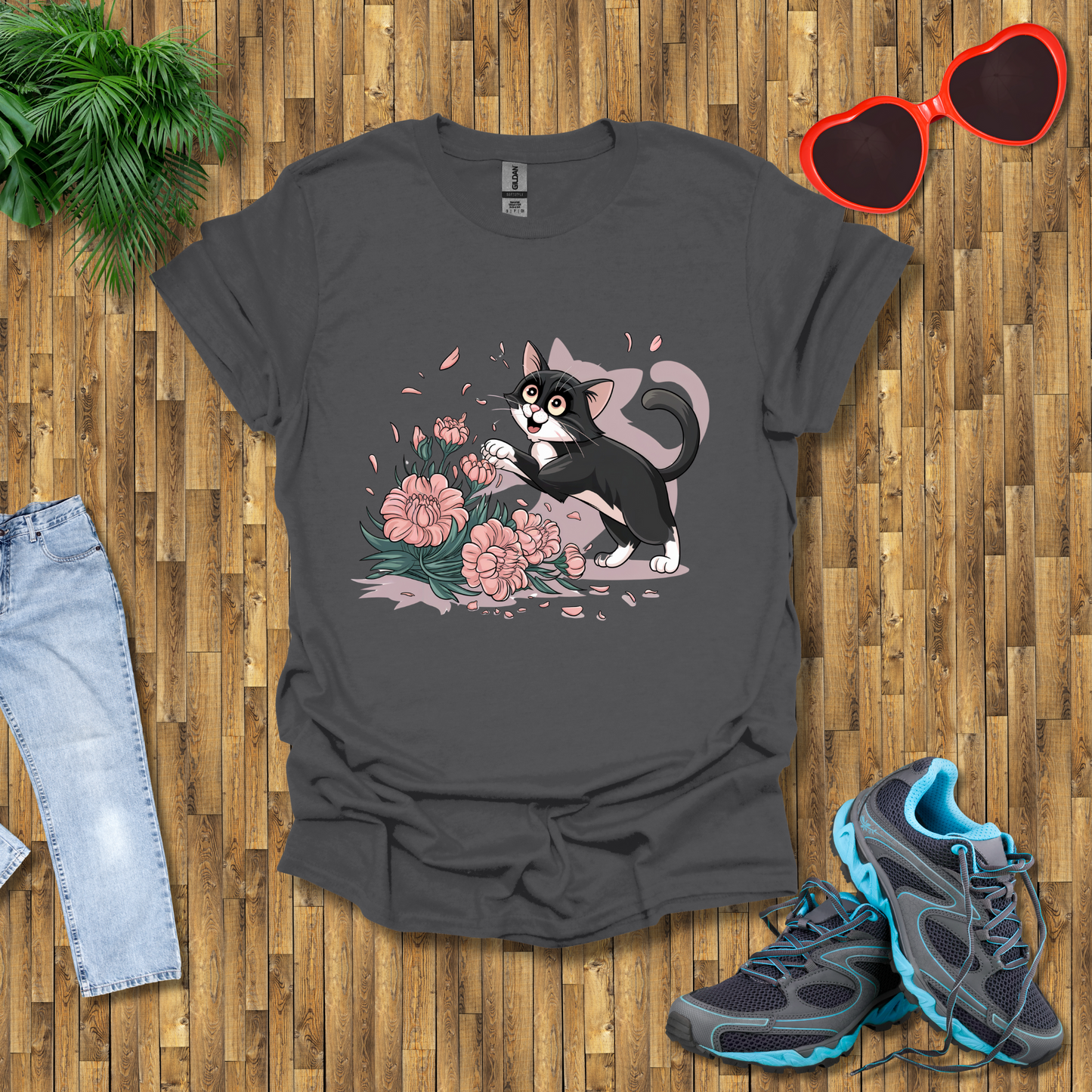 Cat plays with flowers T-Shirt