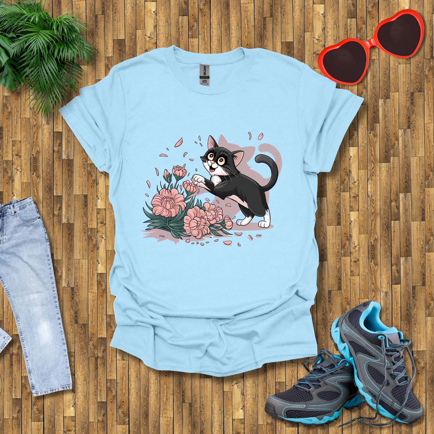Cat plays with flowers T-Shirt