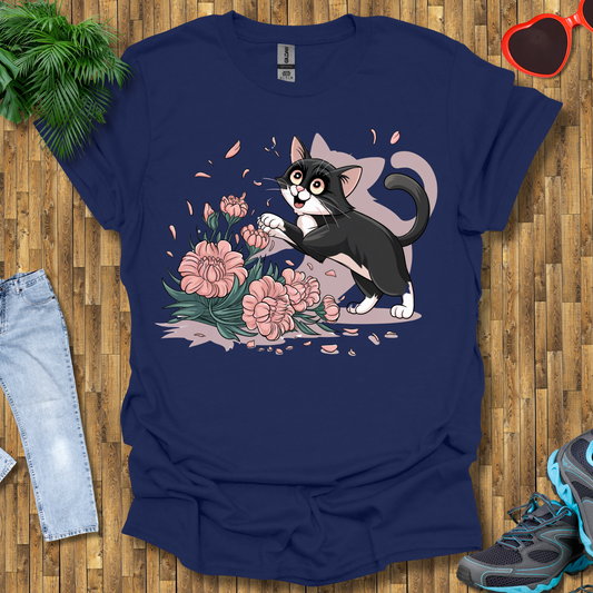 Cat plays with flowers T-Shirt