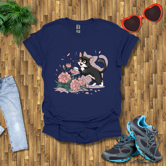Cat plays with flowers T-Shirt