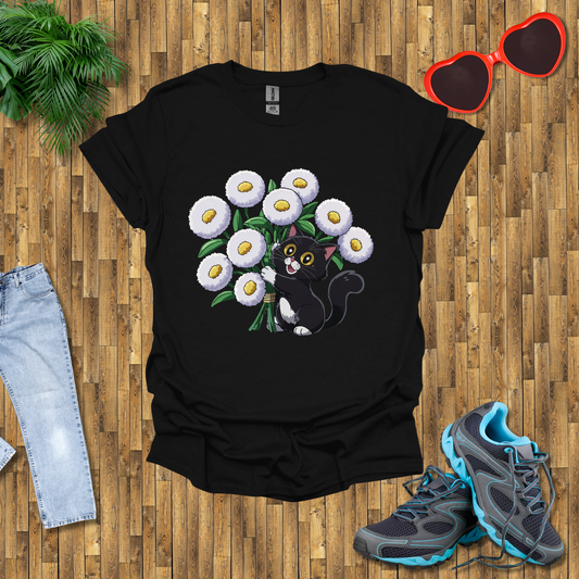 Cat plays with flowers T-Shirt
