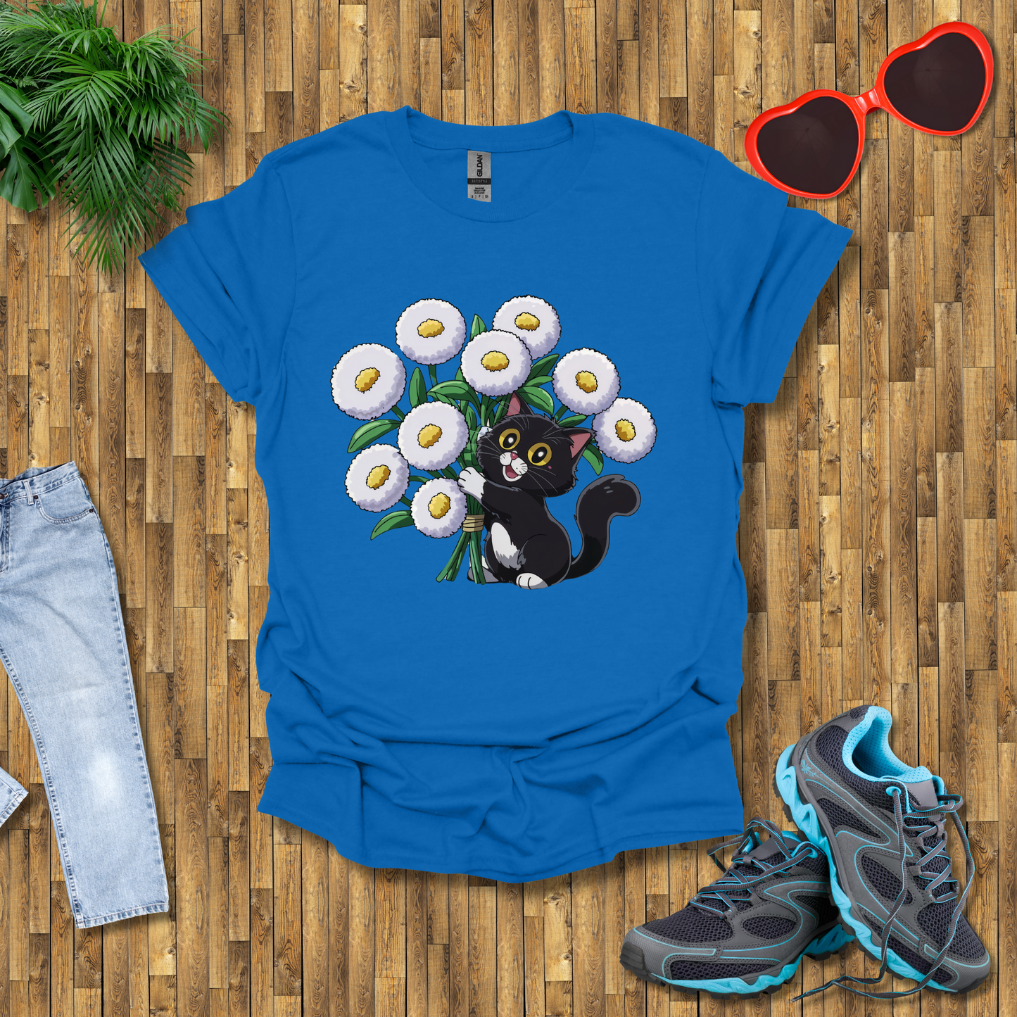 Cat plays with flowers T-Shirt