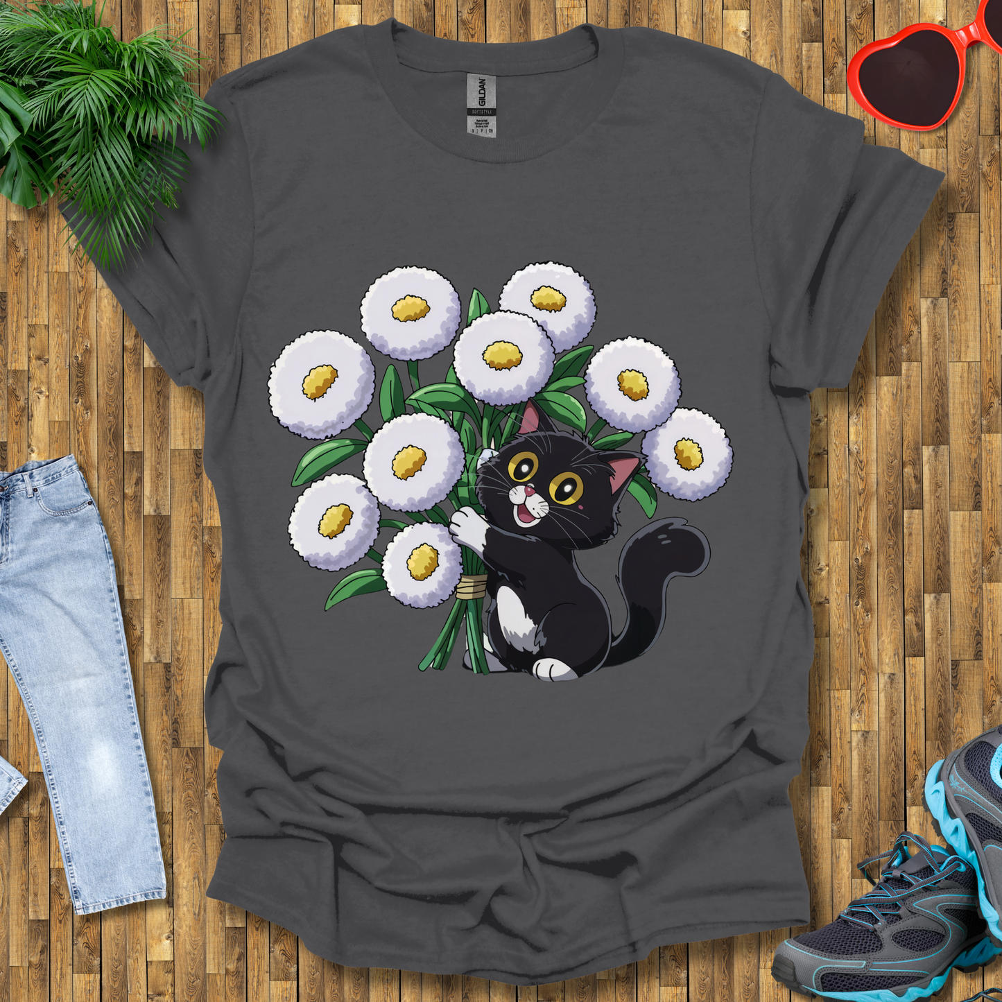 Cat plays with flowers T-Shirt