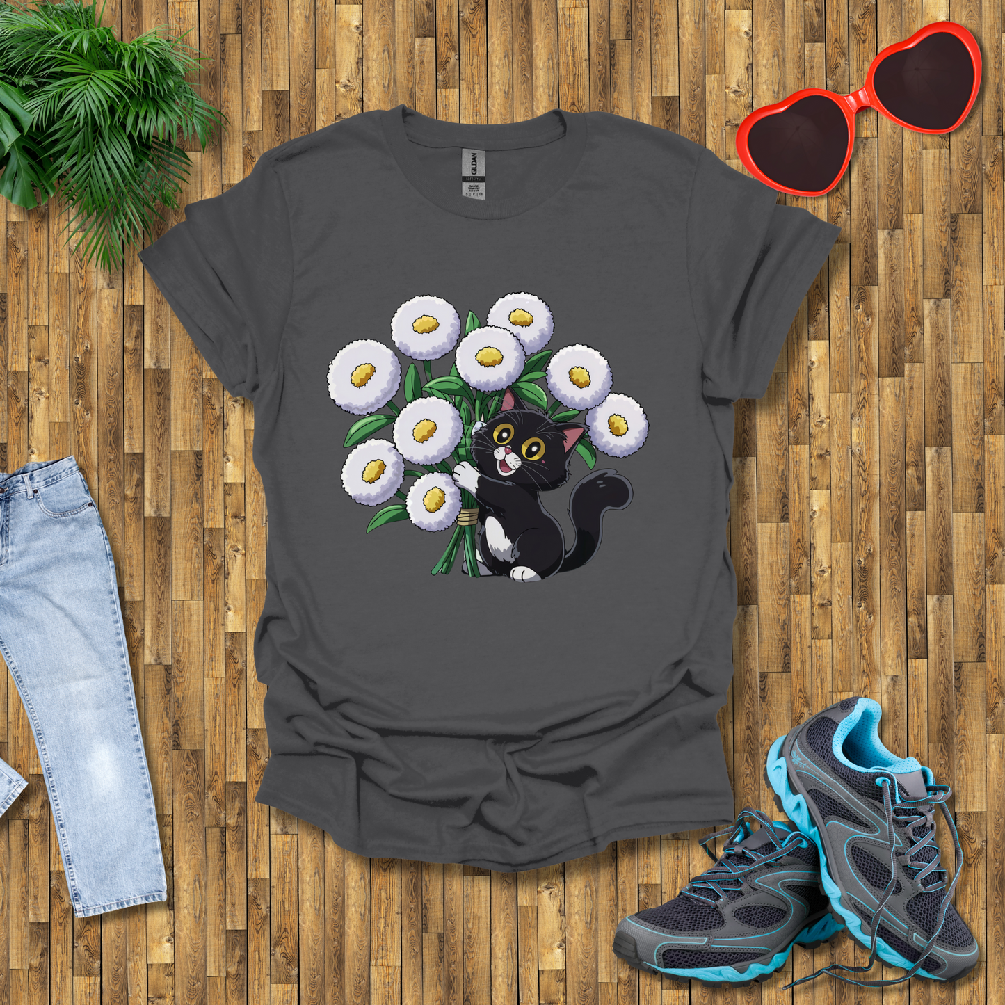 Cat plays with flowers T-Shirt