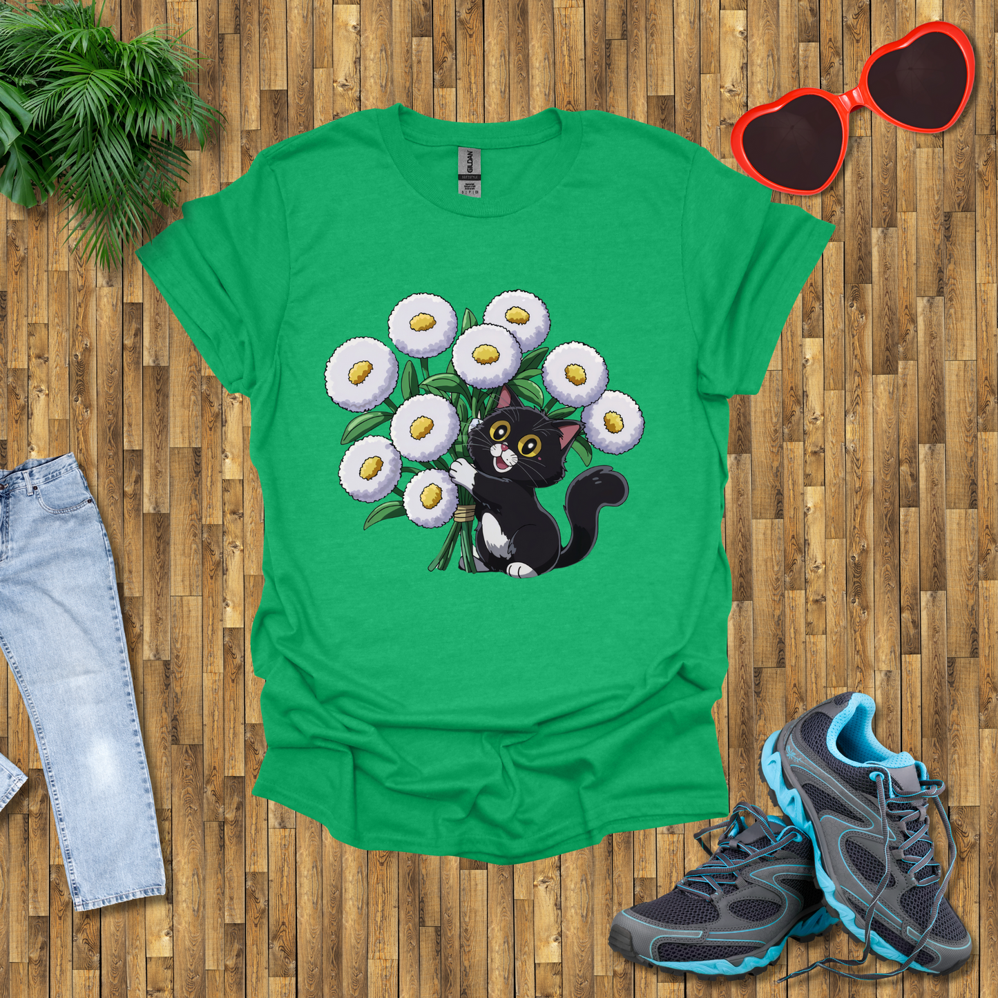 Cat plays with flowers T-Shirt
