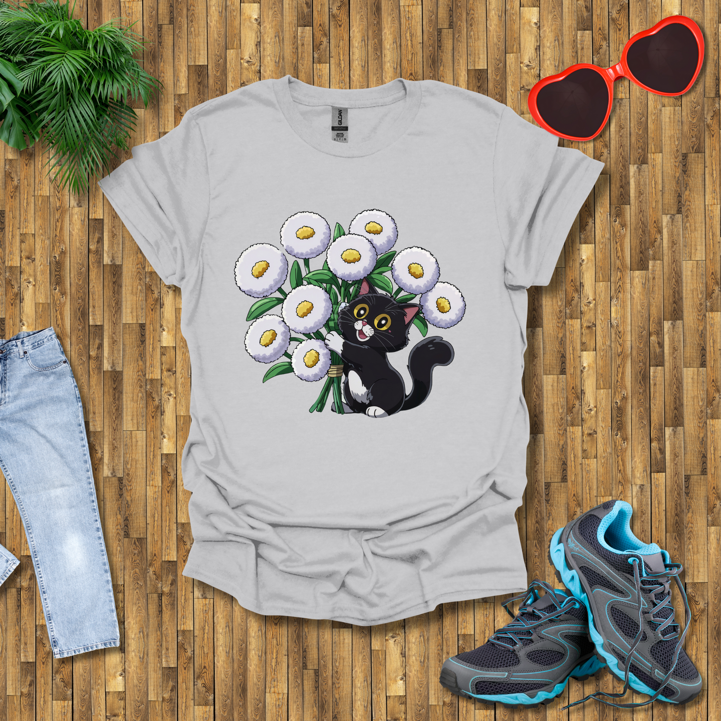 Cat plays with flowers T-Shirt