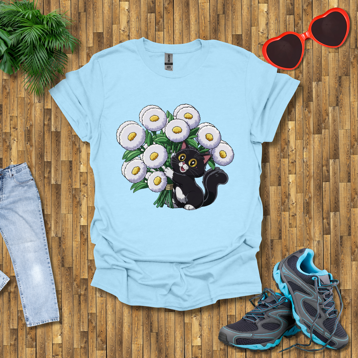 Cat plays with flowers T-Shirt