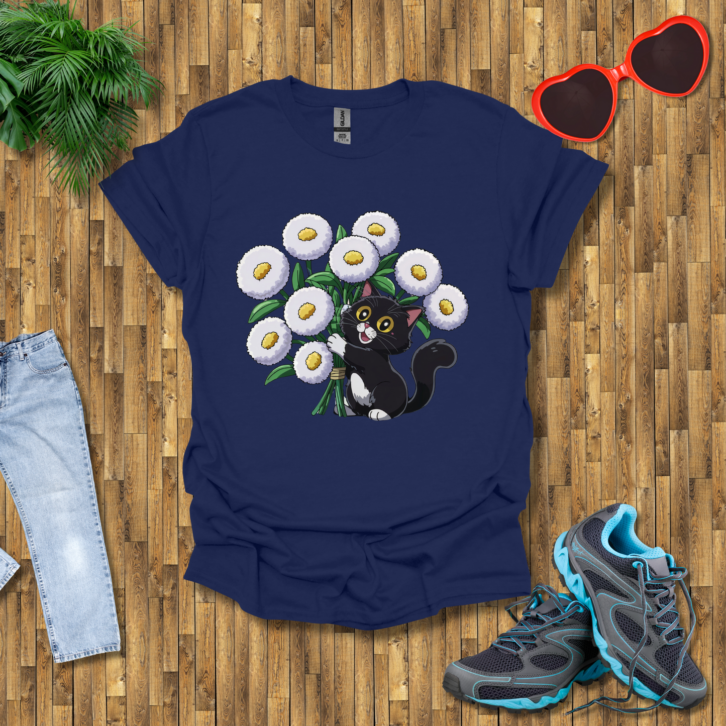 Cat plays with flowers T-Shirt