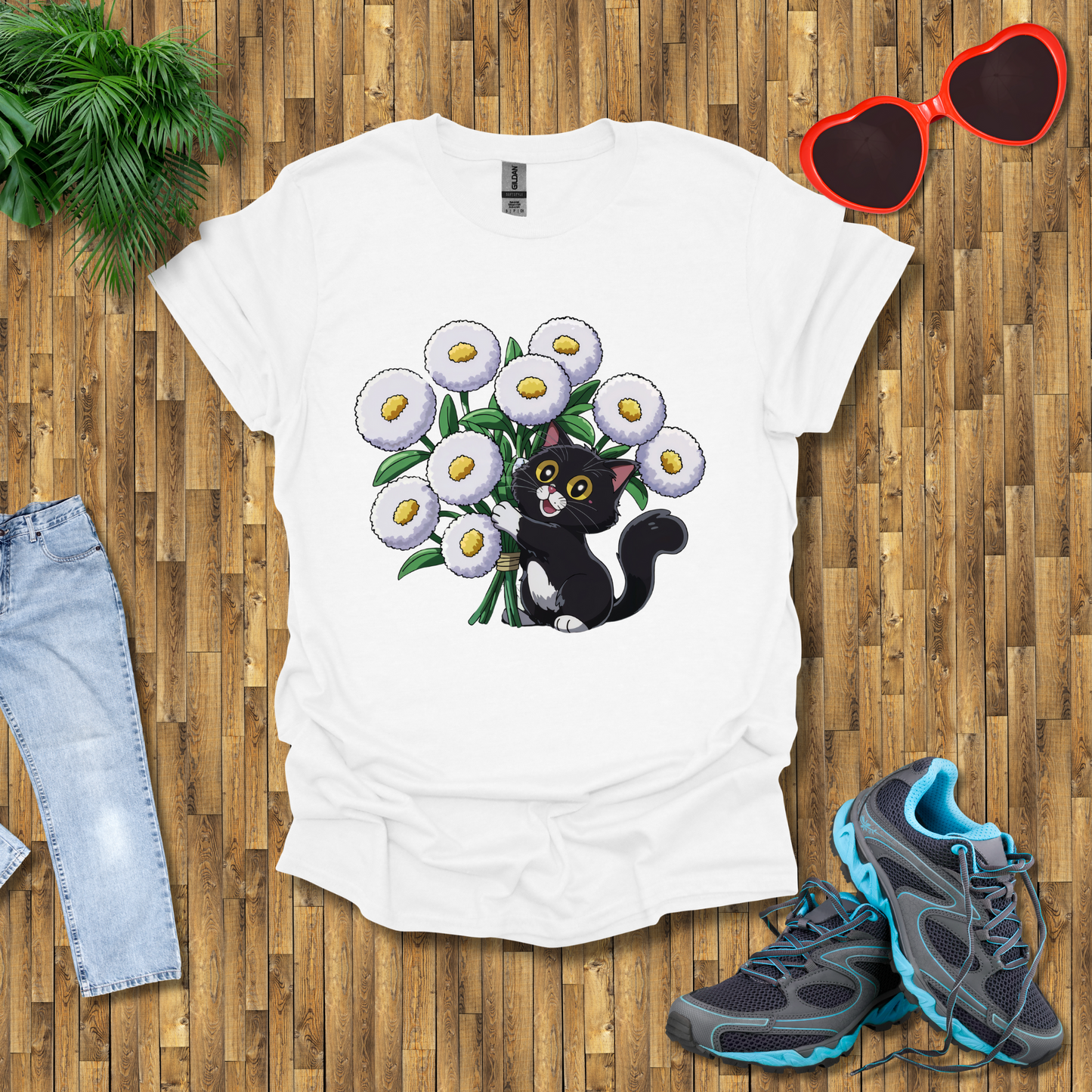 Cat plays with flowers T-Shirt