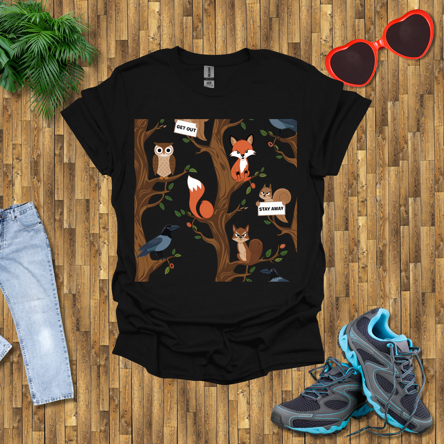 Angry fox ,Owl and Squirrel T-Shirt