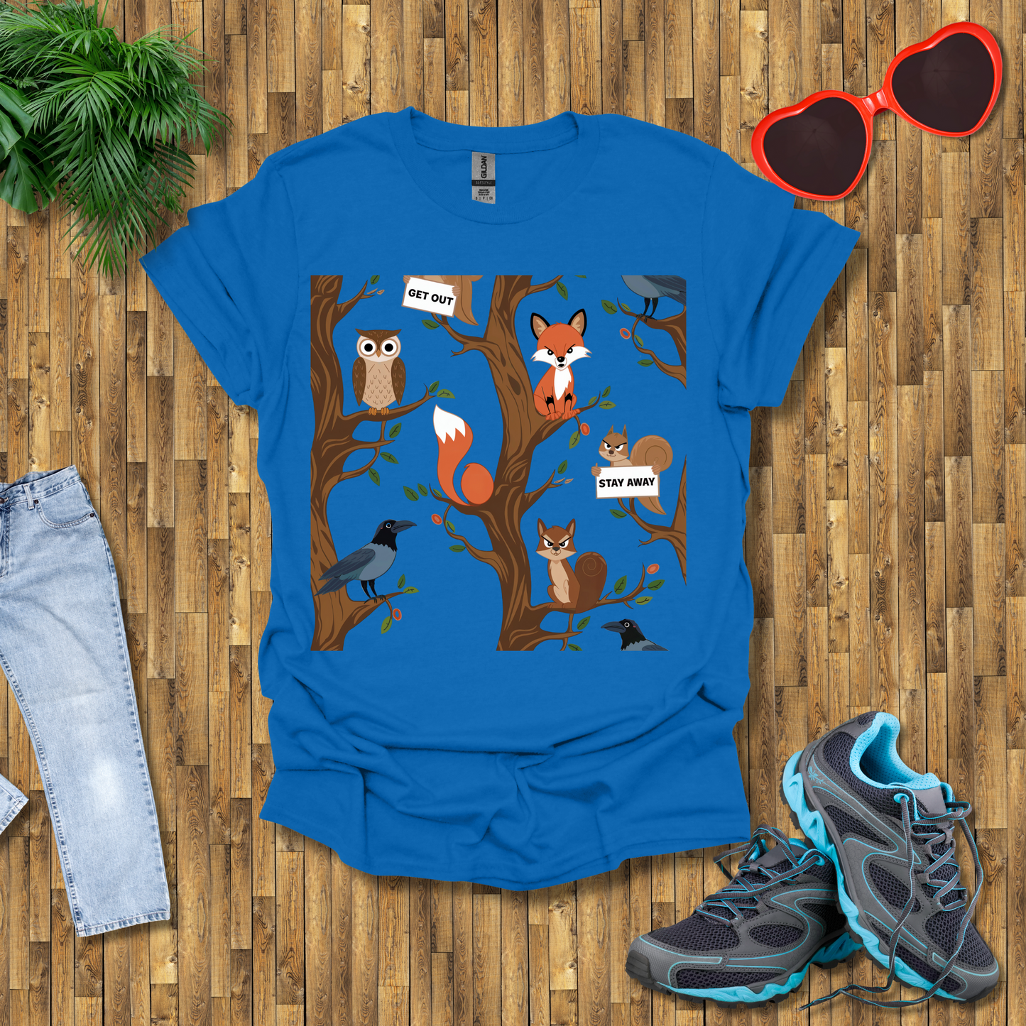 Angry fox ,Owl and Squirrel T-Shirt