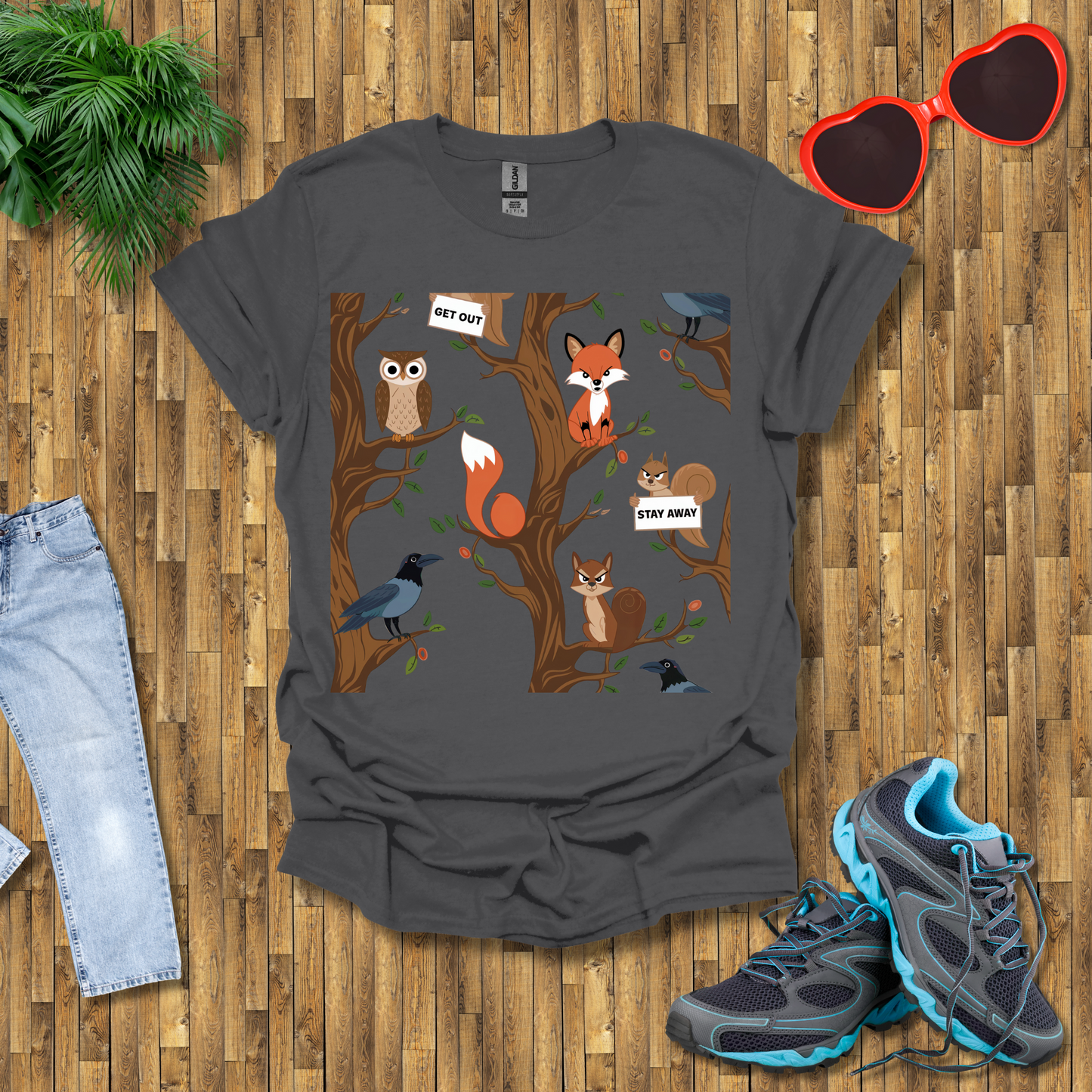Angry fox ,Owl and Squirrel T-Shirt