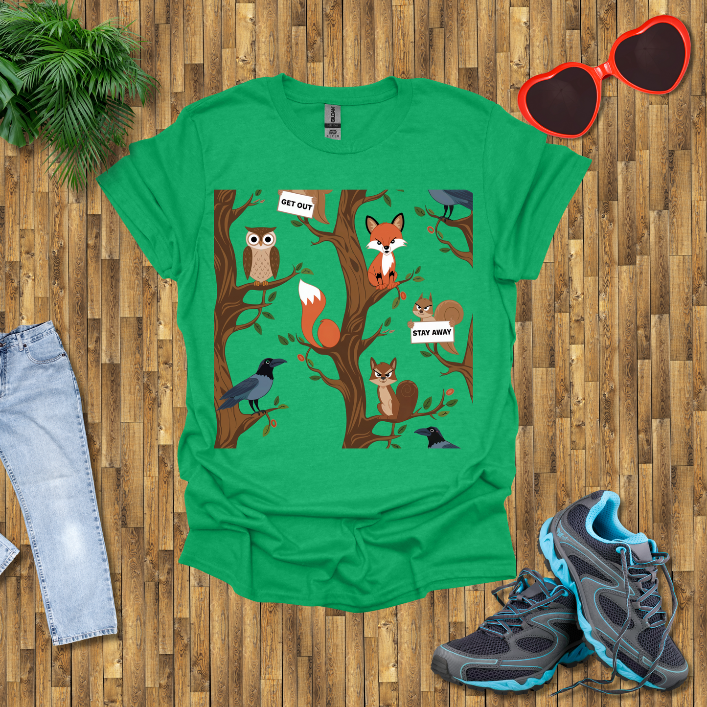 Angry fox ,Owl and Squirrel T-Shirt