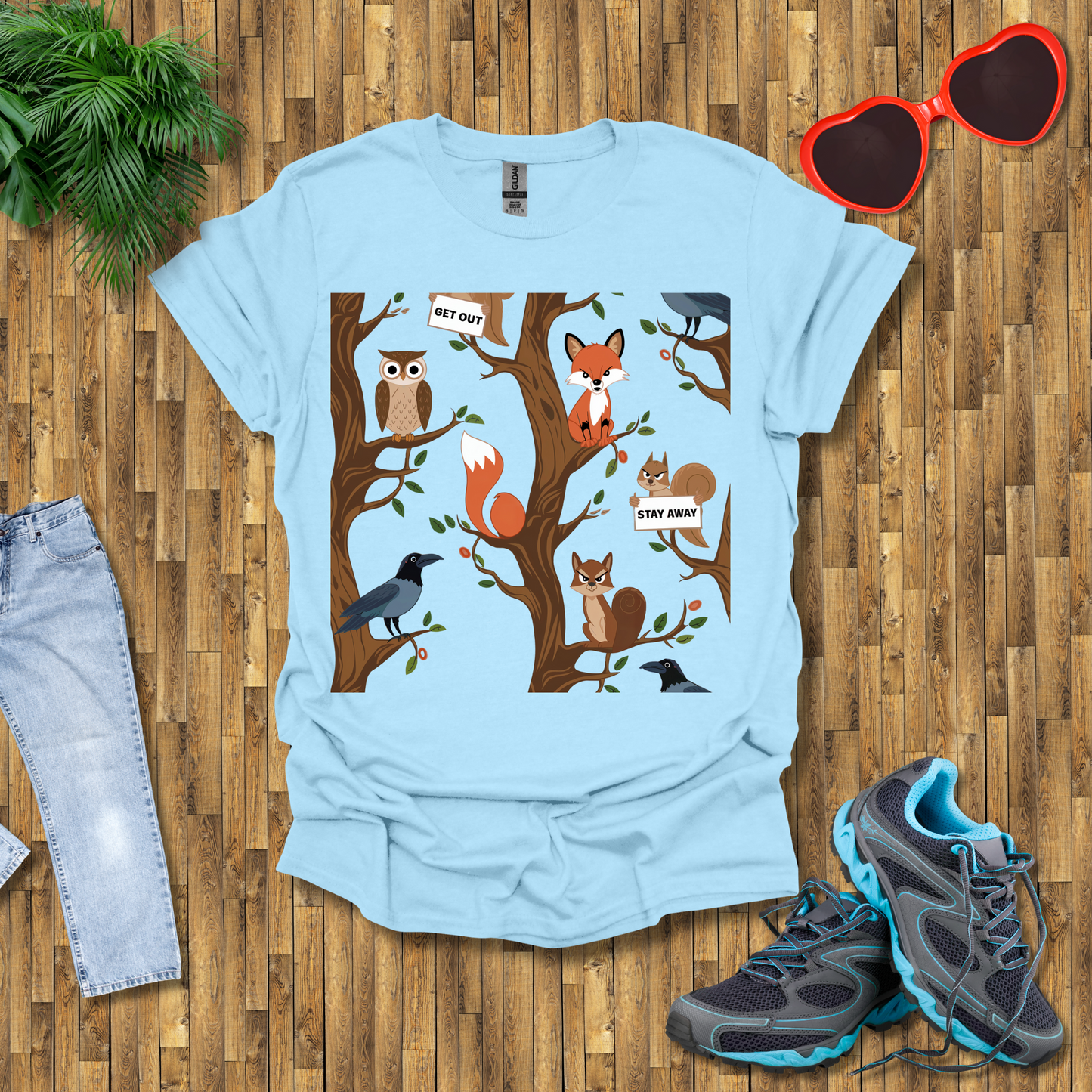 Angry fox ,Owl and Squirrel T-Shirt