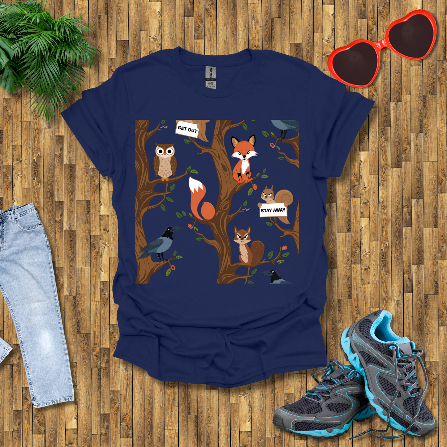 Angry fox ,Owl and Squirrel T-Shirt