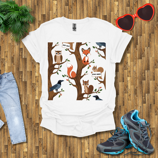 Angry fox ,Owl and Squirrel T-Shirt