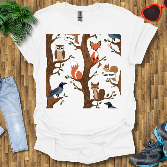 Angry fox ,Owl and Squirrel T-Shirt