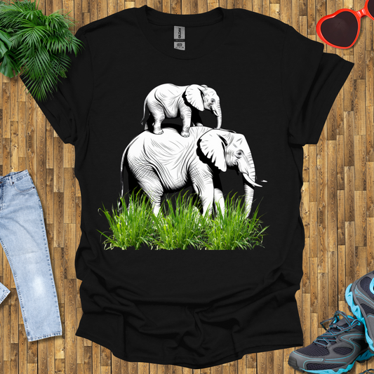 Mother elephant carrying baby elephant T-Shirt